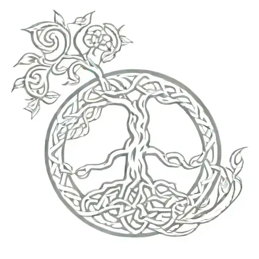 Celtic Knotwork Design Incorporating Yggdrasil Tree And Triquenta