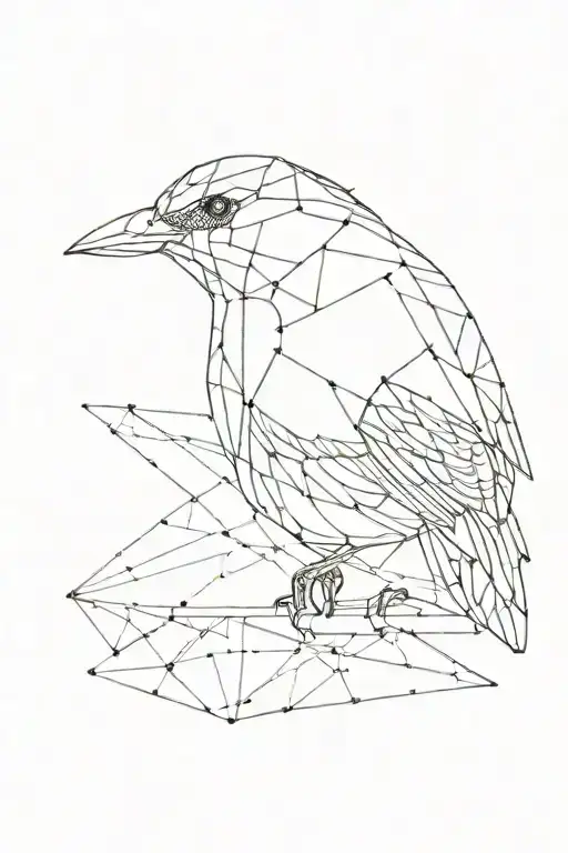 Bird Side Profile With Vertical Line Geometric Design Incorporating And Dotwork