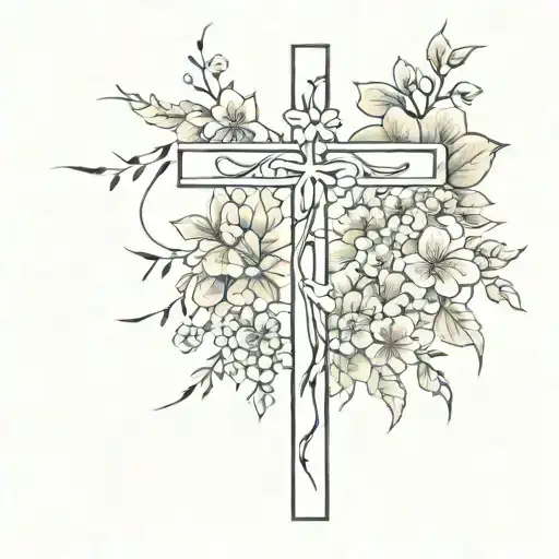Christian Cross Long And Tall With Flowers Wrapped Around