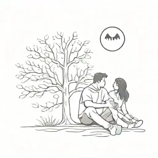 Two People Sitting Under A Tree With A Ghost