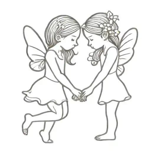 Two Little Fairy Sisters Holding Hands
