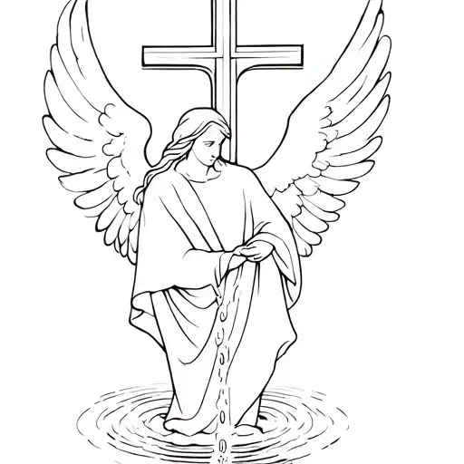 Angel That Pours Water With A Christian Cross