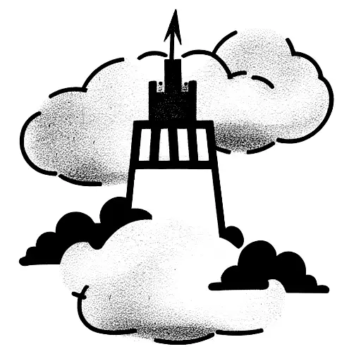 Tower On Fire Surrounded By Clouds With Lightning