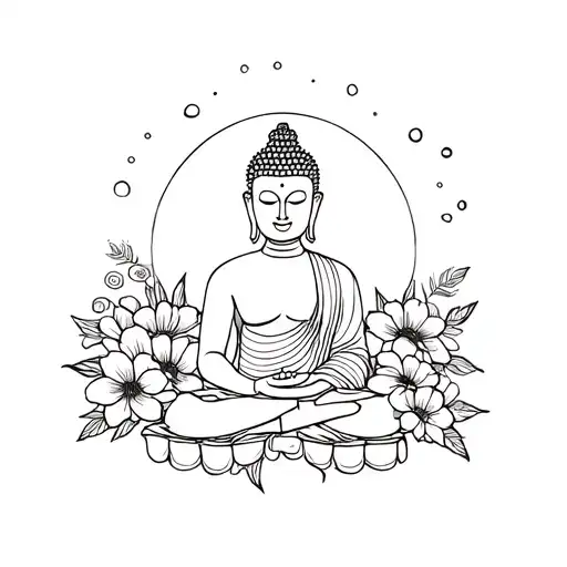 Buddha Surrounded By Flowers