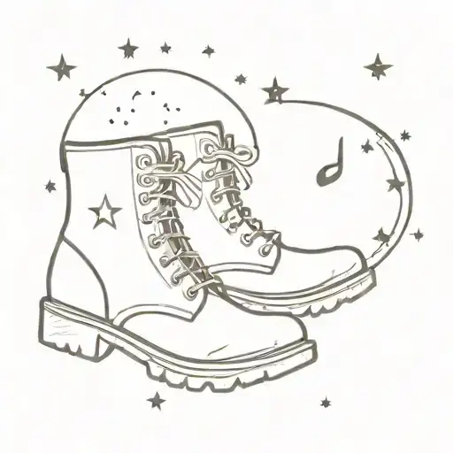 A Minimalist Tattoo Of A Starry Night Sky With A Hiking Boot And A Music Note As Shooting Stars