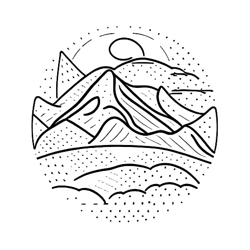 A Minimalist Tattoo Of A Mountain Landscape With A Running Track Circling Around It
