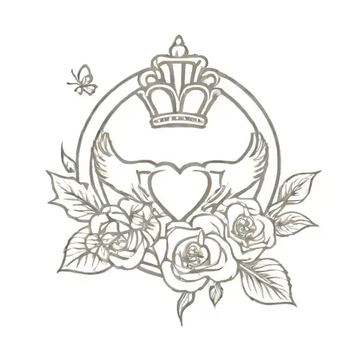 A Claddagh Ring Design With Elements Of Nature Like Flowers And Butterflies