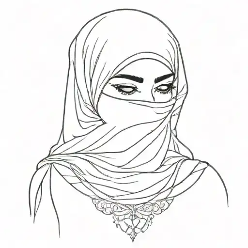 Simple Line Work Of A Muslim Women Wearing A Hijab Doing Witchcraft