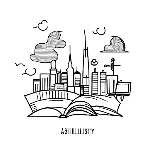 A Minimalist Tattoo Of A Stockholm City Skyline With A Book In The Foreground