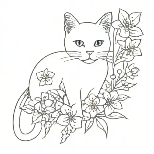 Cat And Forget-me-not Flower