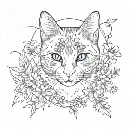 Cat Just Looks Around At The Forget-me-not Flower And Leads Above It The