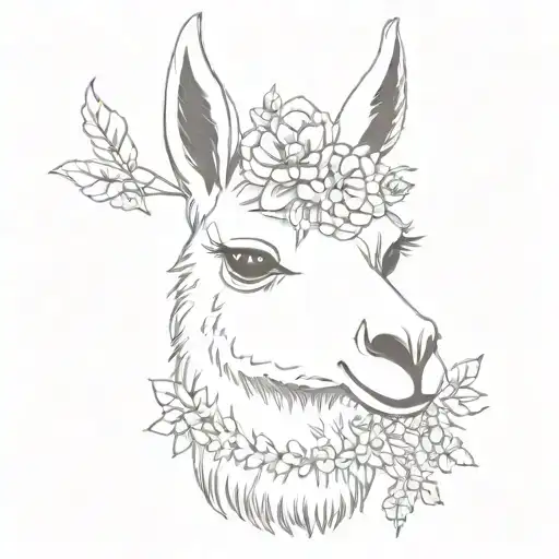 Llama Head With Flower Crown