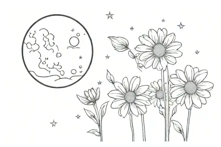 Moon In Front Of A Daisy And Write Can Under Them