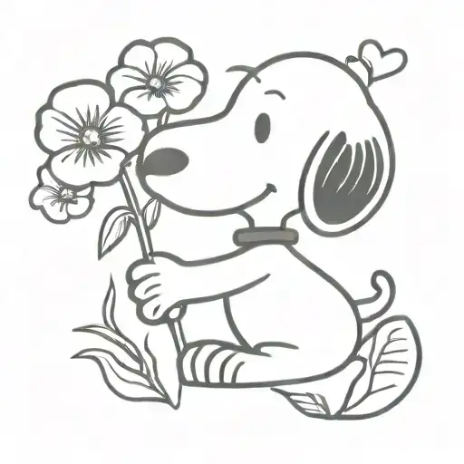 Snoopy Holding A Pansy Flowers
