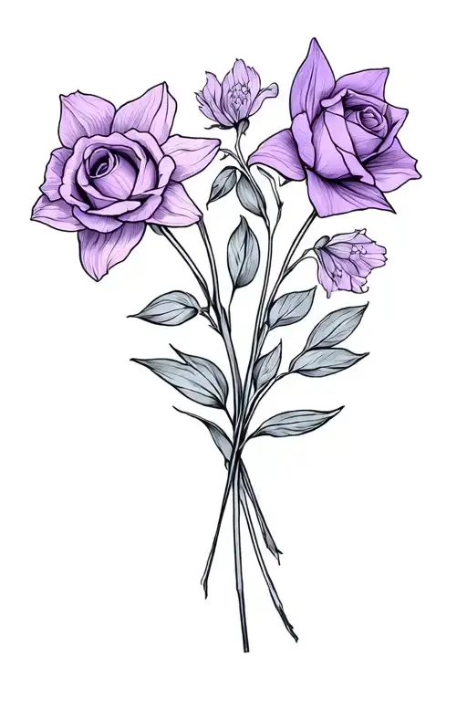 Daffodil And Violet And Rose Bouquet