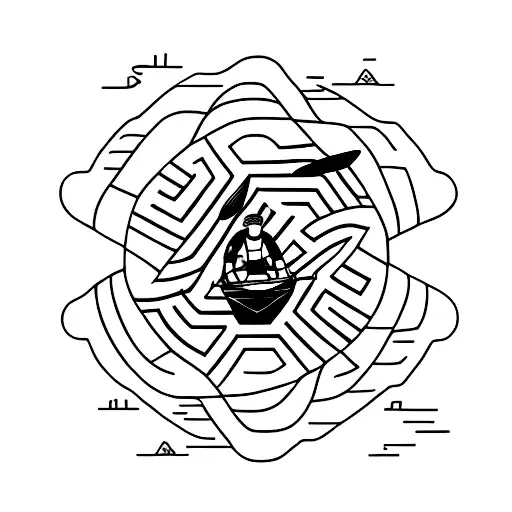Kayaker Navigating Through A Labyrinth Of Mountain Peaks