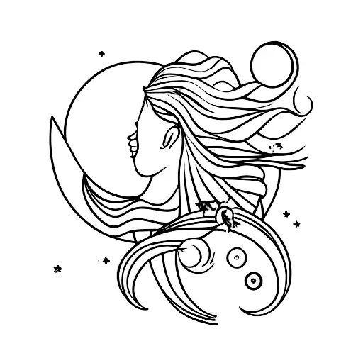 Girl Long Braid Moon