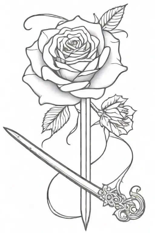Sword With Rose Wrapped Round And Off The Handle