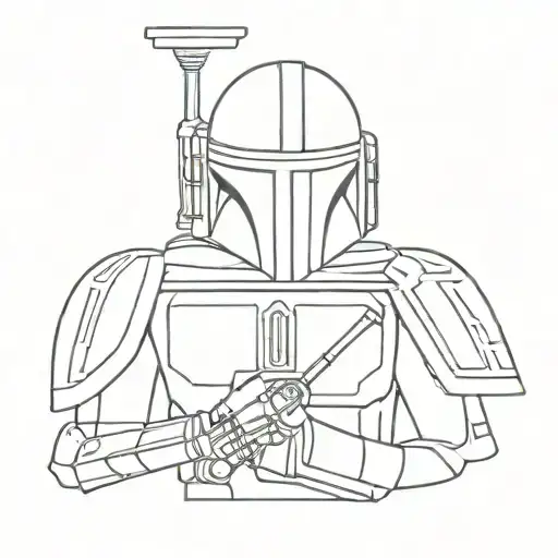 Patch Work Tattoo Korea And Greek Themed With A Mandalorian Symbol With Writing Under It