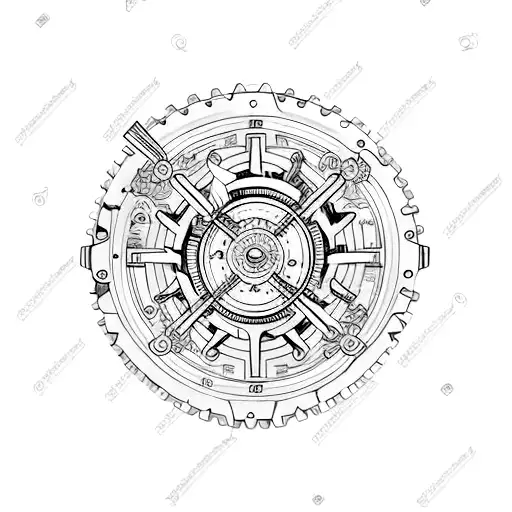 An Intricate Mechanical Gear With A Mountain Landscape Inside