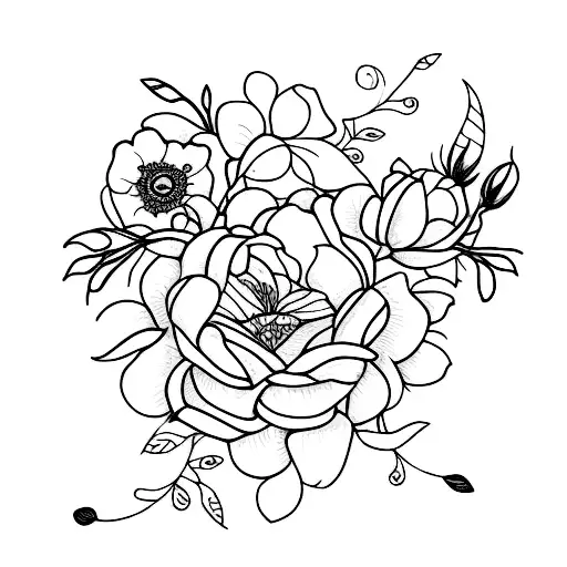 Fine Line Open Book With Flowers Coming Out