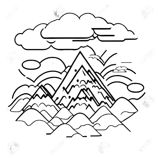An Engineer's Blueprint Of A Mountain Peak With Clouds Floating Above