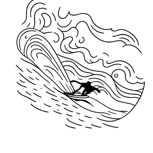 A Minimalist Silhouette Of A Surfer Playing A Guitar On A Wave