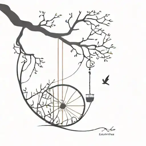 Tree With A Wheel Swing Hanging
