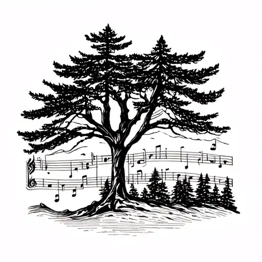 Douglas Fir Tree With Oregon Landscape With Musical Notes
