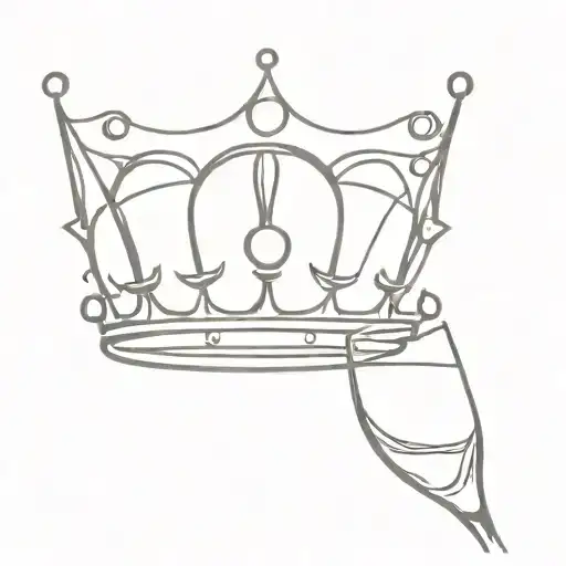 Crown Tattoo And A Glass Of Wine With Jewels