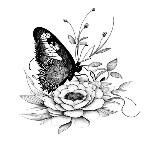 Black And Yellow Butterfly Witu Flowers With The Name Gregoria Carranza