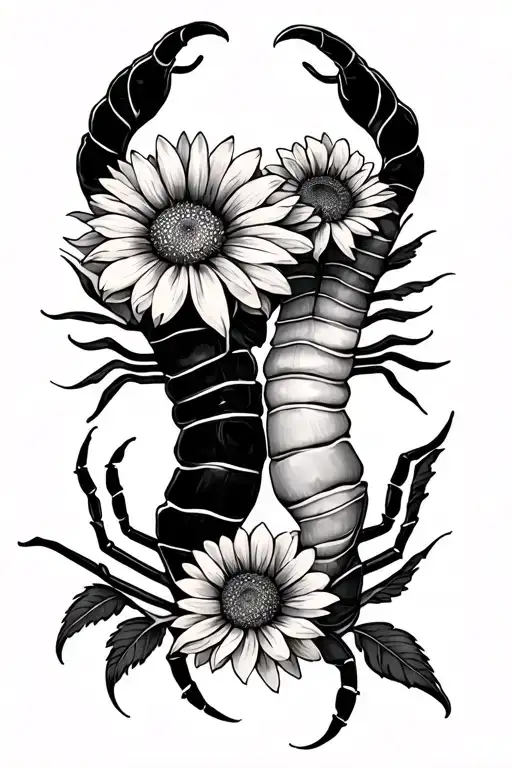 Tattoo Representing 2 Young Brothers Born Under The Astrological Sign Of Scorpion With Chrysanthemum