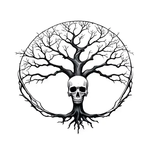 Skull And Tree Of Life Intertwined