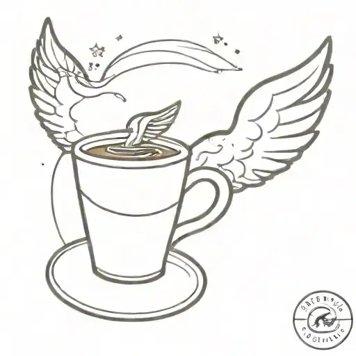 A Coffee Cup With Wings Flying Through A Coffee Bean Galaxy