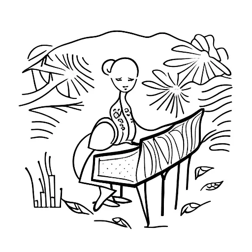 A Ballerine Playing The Classical Piano In The Forest