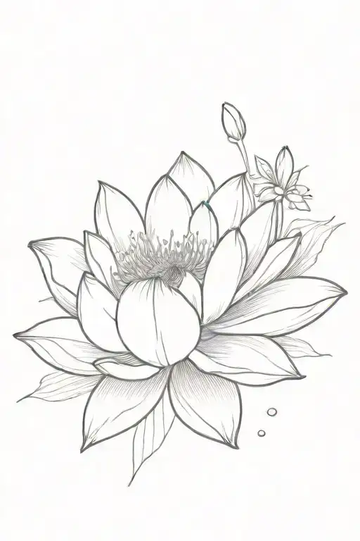 Water Lilly & Cosmos Flowers Tattoo Design Featuring