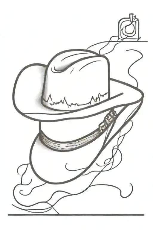 Heartbeat Line With Cowboy Hat In The Middle One Drop Of Blood On The Elbow End