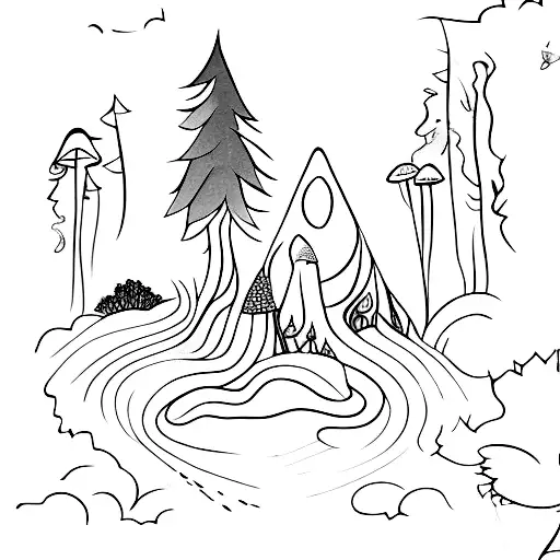 A Mystical Forest Scene With Mushrooms And Wildflowers