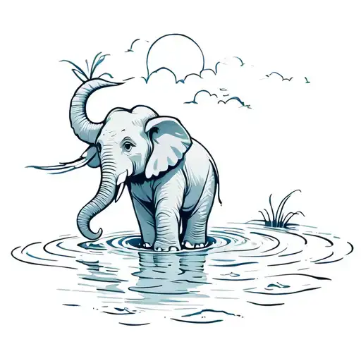 Adult Elephant Having Fun In A Water Puddle