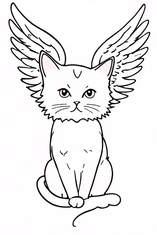 White Fluffy Cat With Angel Wings Spread