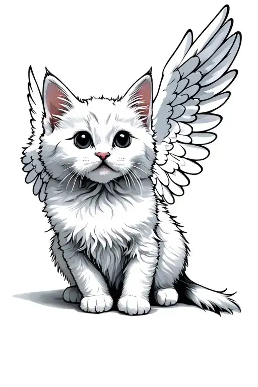 White Fluffy Kitten With Angel Wings Spread Wide