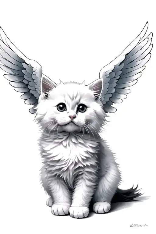 White Fluffy Kitten With Angel Wings Spread Wide