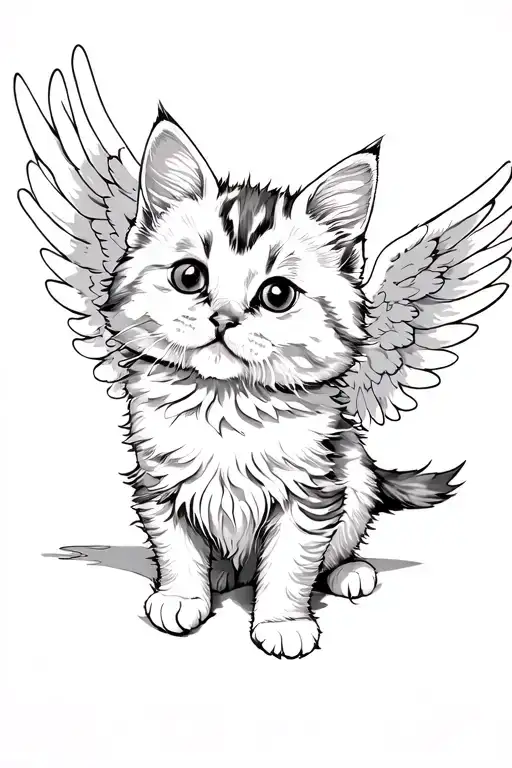 White Fluffy Kitten With Angel Wings Spread Wide