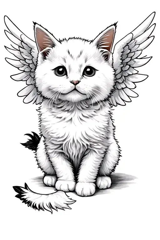White Fluffy Kitten With Angel Wings Spread Wide