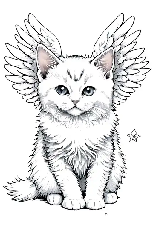 White Fluffy Kitten With Angel Wings Spread Wide