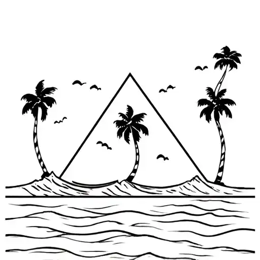 Palm Trees And Ocean Crashing Within A Triangle