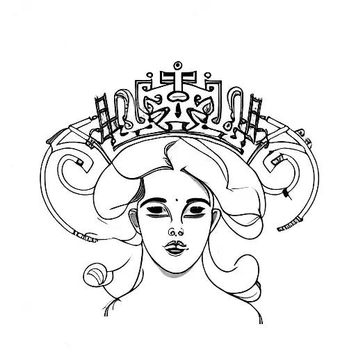 A Minimalist Portrait Of Irene With A Crown Made Of Musical Notes