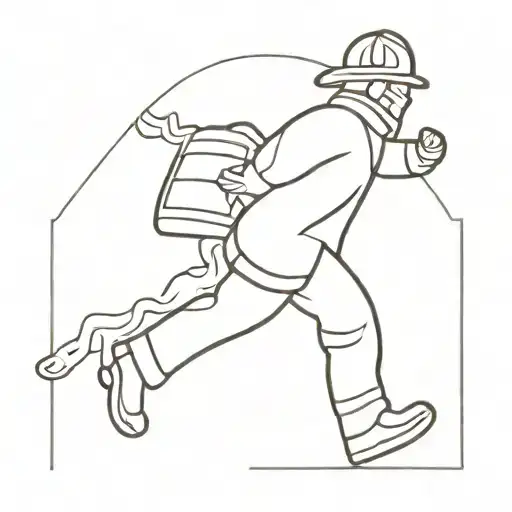 Minimalist Outline Of A Firefighter Carrying A Person From A Burning Building