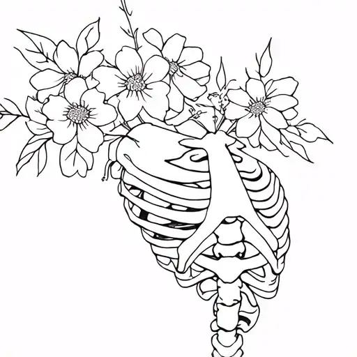Flowers Coming Out Of Skeleton Chest