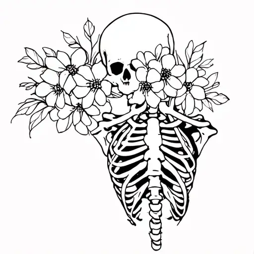 Flowers Coming Out Of Skeleton Chest